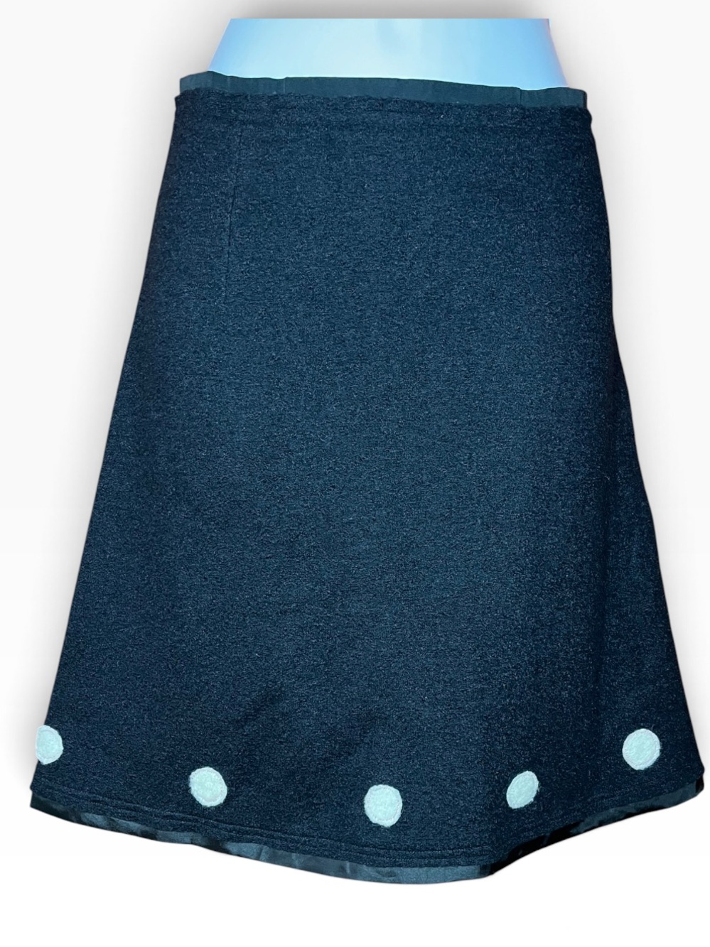 Classic Handmade Maria Udd Linen Black A-Line Skirt with White Dot Hem